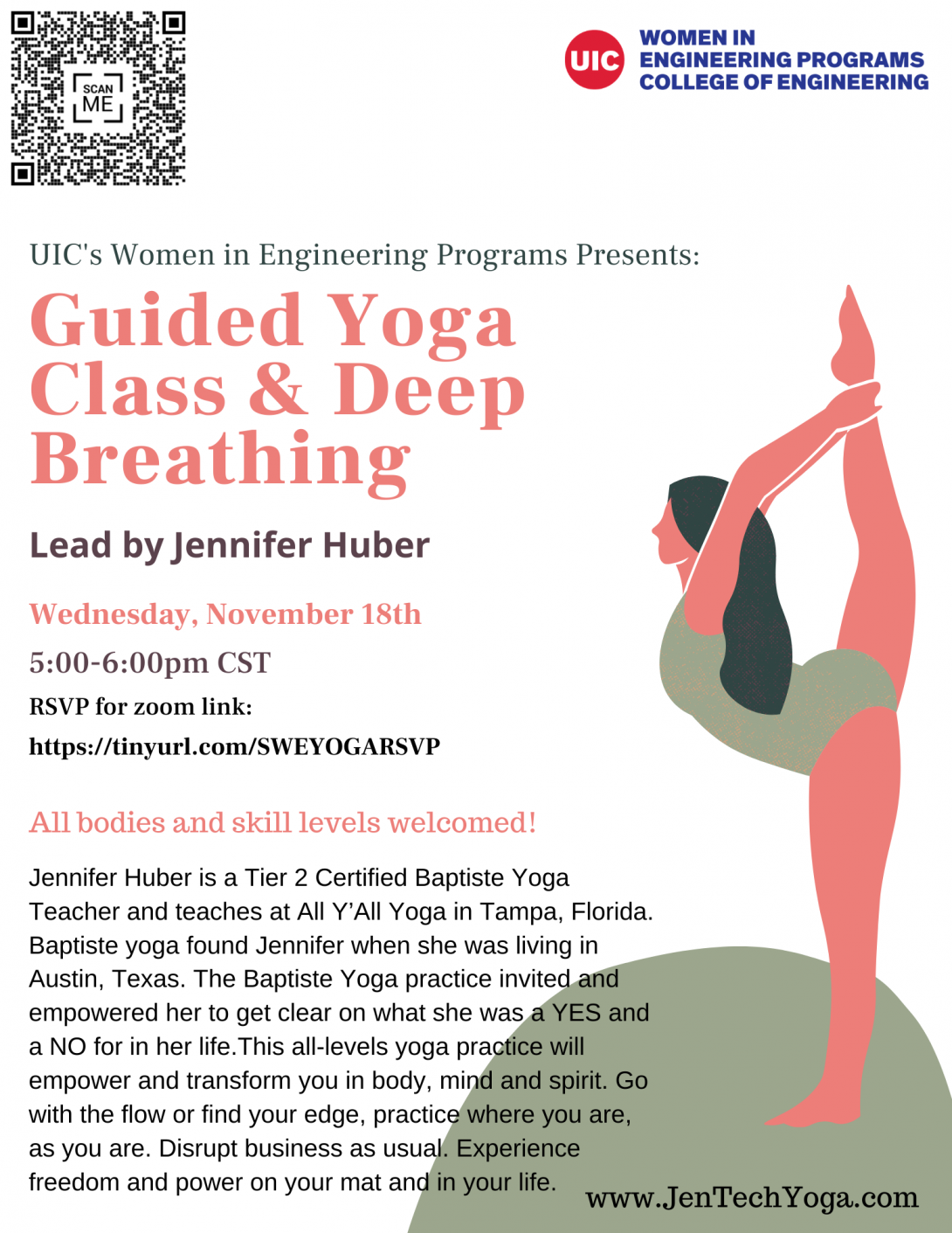 Guided Yoga Class And Deep Breathing With Jennifer Huber Women In Engineering Programs University Of Illinois At Chicago